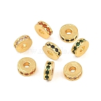 Brass Micro Pave Cubic Zirconia Beads, Flat Round, Long-Lasting Plated, Rack Plating, Mixed Color, 6x2mm, Hole: 2mm(KK-H533-01G-02)