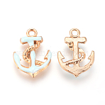 Enamel Pendants, with Light Gold Plated AlLoy Findings, Anchor, Light Cyan, 17x12x3mm, Hole: 2mm(ENAM-WH0006-A01)