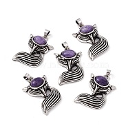 Natural Charoite Pendants, Fox Charms, with Antique Silver Color Brass Findings, 29x19x8mm, Hole: 4~5x3.5mm(KK-A173-02AS-02)
