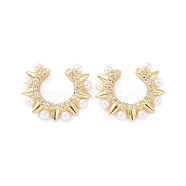 ABS Plastic Imitation Pearl Beaded Cuff Earrings, Brass Jewelry for Women, Golden, 19x21x3.5mm(EJEW-F303-02G)