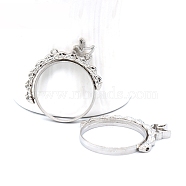 Zinc Alloy Open Back Bezel Pendants(rotatable), For DIY Epoxy Resin, Pressed Flower Jewelry, Flat Round with Pigeon Shape, Cadmium Free & Lead Free, Platinum, 38x39.5x3.5mm, Hole: 1.6mm, Inner Size: 27.5mm(PALLOY-WH0076-82P-RS)