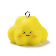 Opaque Resin Pendants, Cartoon Cloud Charms, with Platinum Tone Iron Loops, Yellow, 19.5x27x21mm, Hole: 2mm(RESI-D063-03C)