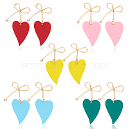 5 Pairs 5 Colors  Alloy Bowknot with Heart Dangle Stud Earrings, Light Gold Stainless Iron Jewelry for Women, Mixed Color, 49x30mm, Pin: 0.7mm, 1Pc/color(EJEW-AN0003-59)