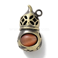 Brass Pendants, with Cat Eye, Cadmium Free & Lead Free, Gourd, Chocolate, 23x12.5x11.5mm, Hole: 1.8mm(KK-M284-20AB-04)