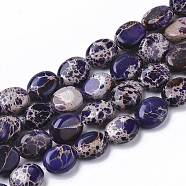 Natural Imperial Jasper Beads Strands, Dyed, Oval, Indigo, 10x8x4.5mm, Hole: 1mm, about 39pcs/Strand, 15.55 inch(39.5cm)(G-S355-88B-02)