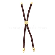 Twisted Nylon Cord Silder Bracelets, Link Bracelet Making for Connector Charm, with Long-Lasting Plated Golden Brass Cord End & Alloy Tree of Life, Coconut Brown, 8-3/4~8-7/8 inch(22.2~22.6cm), Hole: 2mm(DIY-B066-03G-02)