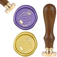 DIY Scrapbook, Brass Wax Seal Stamp and Wood Handle Sets, Bees Pattern, 83x22mm, Head: 7.5mm, Stamps: 25x14.5mm(AJEW-WH0131-035)