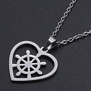 201 Stainless Steel Pendants Necklaces, with Cable Chains and Lobster Claw Clasps, Heart with Helm, Stainless Steel Color, 17.71 inch(45cm), 1.5mm(NJEW-S105-JN695-45-1)