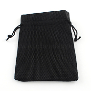 Burlap Packing Pouches Drawstring Bags, Black, 9x7cm(X-ABAG-Q050-7x9-09)