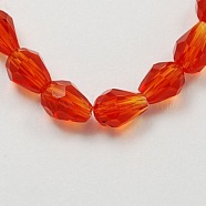 Orange Red Faceted Glass Teardrop Beads Strands, 6x4mm, Hole: 1mm, about 65~68pcs/strand, 14.96~15.35 inch(X-GLAA-R024-6x4mm-18)