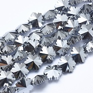 Electroplate Glass Beads Strands, Full Plated, Faceted, Snowflake, Platinum Plated, 12~12.5x14x8~8.5mm, Hole: 1mm, about 25pcs/strand, 12 inch(30.5cm)(EGLA-F134-FP01)