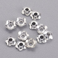 Brass Bead Caps, Flower, Nickel Free, Silver Color Plated, 4mm(KK-TB857-S-NF)