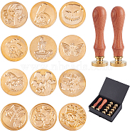 DIY Scrapbook Crafts, Including Pear Wood Handle, Brass Wax Seal Stamp Heads, Golden, 25x14mm, 14pcs/box(AJEW-CP0002-36E)