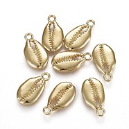 Alloy Pendants, Ocean Theme, Lead Free & Nickel Free & Cadmium Free, Cowrie Shell Shape, Real 14K Gold Plated, 20x11x3mm, Hole: 2.2mm(TIBEP-A040-049G-NR)