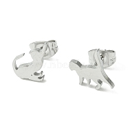 Cute Little Animal Theme 304 Stainless Steel Stud Earrings, Cat Shape, 10x8mm(EJEW-B041-02D-P)