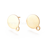 304 Stainless Steel Ear Stud Components, with Loop and Flat Plate, Flat Round, Golden, 13x10.5mm, Hole: 1.4mm, Pin: 0.7mm(STAS-F227-19B-G)