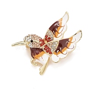 Bird Enamel Pin with Rhinestone, Animal Alloy Badge for Backpack Clothes, Golden, Red, 40x43x11mm(JEWB-A004-18G-B)