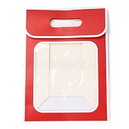 Rectangle Paper Bags, Flip Over Paper Bag, with Handle and Plastic Window, Red, 30x21.5x13cm(ABAG-I005-01A-02)