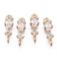 Brass Micro Pave Cubic Zirconia Links Connectors, Long-Lasting Plated, Light Gold, Teardrop, Clear, 17x5x3.5mm, Hole: 1.5mm(KK-R111-007-B01)