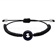 Synthetic Blue Goldstone Donut Braided Bead Bracelet, Adjustable Gemstone Bracelet for Women, Black, Inner Diameter: 2~3-3/8 inch(5~8.6cm)(BJEW-SW00047-12)