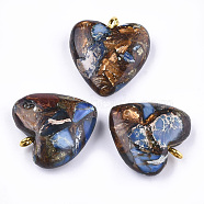 Assembled Bronzite and Imperial Jasper Pendants, with Iron Findings, Heart, Golden, 20~22x19~20x5~7mm, Hole: 2mm(G-T111-04G)