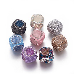 Natural Druzy Agate Beads, with Polymer Clay Rhinestone, Cube, Mixed Color, 16~19x16~19x16~19mm, Hole: 1.4mm(RB-F031-12)