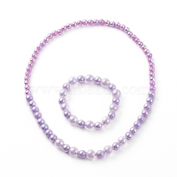 Acrylic Beaded Bracelet & Necklace Set for Kids, with Transparent Bead In Bead & AB Color Plated & Opaque Acrylic Beads, Round, Lavender, Inner Diameter: 4-1/8 inch(10.4cm), Inner Diameter: 1.85 inch(47mm)(SJEW-JS01207-01)