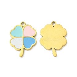 Ion Plating(IP) 304 Stainless Steel Manual Polishing Pendants, with Enamel, Clover Charm, Golden, 22x16.5x1.5mm, Hole: 2mm(STAS-C075-10G)