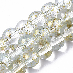 Transparent Spray Painted Glass Bead Strands, with Golden Foil, Round, Clear, 6~7mm, Hole: 1.2~1.5mm, about 65~67pcs/Strand, 14.76 inch~15.12 inch(37.5~38.4cm)(X-GLAA-N035-03B-B09)