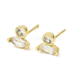 Real 18K Gold Plated Brass Horse Eye Stud Earrings, with Cubic Zirconia, Long-Lasting Plated, Lead Free & Cadmium Free, Clear, 7x6.5mm(EJEW-L270-19G-02)