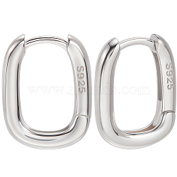 1 Pair 925 Sterling Silver Hoop Earrings, with S925 Stamp, with 1Pc Double Sided Suede Fabric Silver Polishing Cloth, Platinum, 14x10.8mm(EJEW-BBC0001-83P)