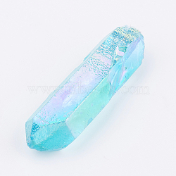 Electroplated Natural Quartz Pointed Beads, Healing Stones, Reiki Energy Balancing Meditation Therapy Wand, Undrilled/No Hole, Bullets, Cyan, 40~50x11~13mm(G-E332-73)