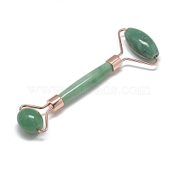 Natural Green Aventurine Massage Tools, Facial Rollers, with Brass Findings, Rose Gold, 13.5~15.3x4~6x2~2.05cm(G-S336-49H)
