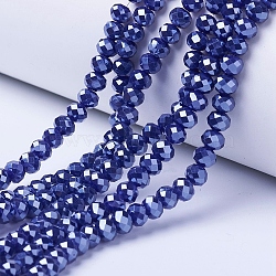 Electroplate Glass Beads Strands, Pearl Luster Plated, Faceted, Rondelle, Midnight Blue, 2.5x2mm, Hole: 0.4mm, about 150~170pcs/strand, 11 inch(28cm)(EGLA-A034-P1mm-A11)