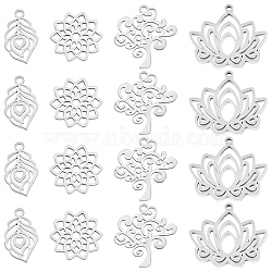 16Pcs 4 Style 201 Stainless Steel Pendants, Laser Cut, Manual Polishing, Plant, Stainless Steel Color, 4pcs/style(STAS-DC0003-48)