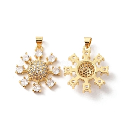Rack Plating Brass Micro Pave Cubic Zirconia Pendants, Long-Lasting Plated, Cadmium Free & Lead Free, Flower, Real 18K Gold Plated, 24x21.5x5.5mm, Hole: 4x3.7mm(KK-F852-18G)