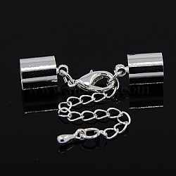 Iron Chain Extender, with Lobster Claw Clasps and Brass Cord Ends, Silver, 37mm, Hole: 7.5mm, Cord End: 12x8mm, Hole: 7.5mm(KK-K002-7.5mm-S)