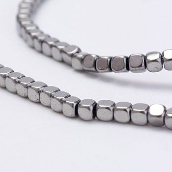 Electroplate Non-Magnetic Synthetic Hematite Strands, Cube, Grade A, Platinum Plated, 1.5~2x2x2mm, Hole: 0.5mm, about 210pcs/strand, 16.02 inch