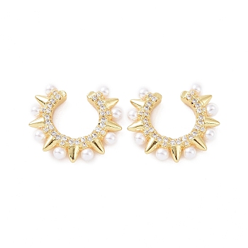 ABS Plastic Imitation Pearl Beaded Cuff Earrings, Brass Jewelry for Women, Golden, 19x21x3.5mm