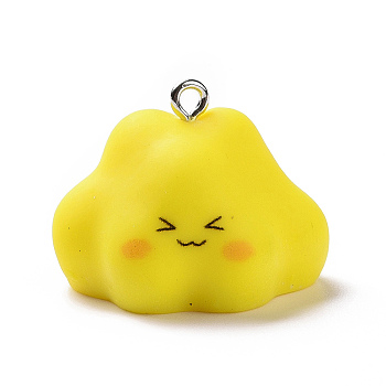 Opaque Resin Pendants, Cartoon Cloud Charms, with Platinum Tone Iron Loops, Yellow, 19.5x27x21mm, Hole: 2mm