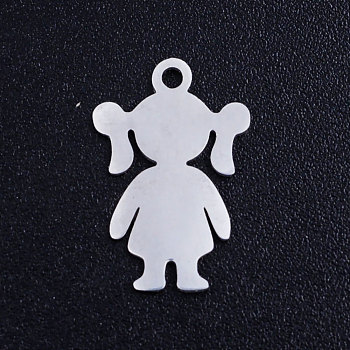 201 Stainless Steel Pendants, Blank Stamping Tag, Girl, Stainless Steel Color, 16.5x11x1mm, Hole: 1.5mm