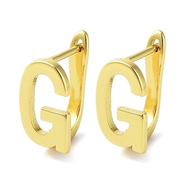Brass Letter Stud Earrings for Women, Lead Free & Cadmium Free, Real 18K Gold Plated, Letter G, 15.5x8mm
