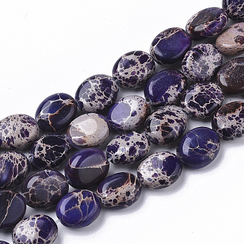 Natural Imperial Jasper Beads Strands, Dyed, Oval, Indigo, 10x8x4.5mm, Hole: 1mm, about 39pcs/Strand, 15.55 inch(39.5cm)