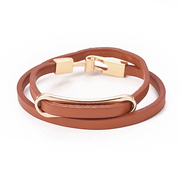 Imitation Leather Wrap Bracelets, 2-Loops, with Oval Alloy Links and Clasps, Chocolate, 14-5/8 inch(37cm), 5x2mm