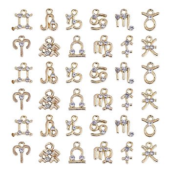 36Pcs 12 Style Clear Cubic Zirconia Charms, with Alloy Setting & Jump Ring, 12 Constellations Charm, Golden, 8x6.8mm, 3pcs/style