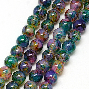 Baking Painted Glass Beads Strands, Imitation Opalite, Round, Sea Green, 12mm, Hole: 1.3~1.6mm, about 66pcs/strand, 31.4 inch