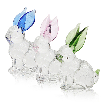 3Pcs 3 Colors Rabbit Shape Glass Display Decorations, for Easter Home Decoration, Mixed Color, 48x30x68mms, 1pc/color