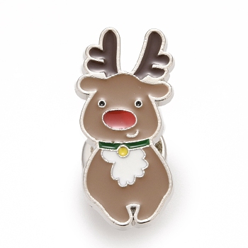 Christmas Reindeer Enamel Pin, Alloy Badge for Backpack Clothes, Platinum, Camel, 27.5x13x1.7mm