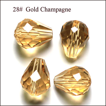 Imitation Austrian Crystal Beads, Grade AAA, Faceted, Drop, Gold, 6x8mm, Hole: 0.7~0.9mm