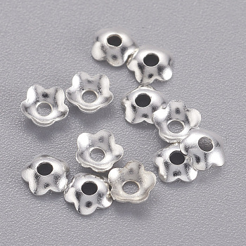Brass Bead Caps, Flower, Nickel Free, Silver Color Plated, 4mm